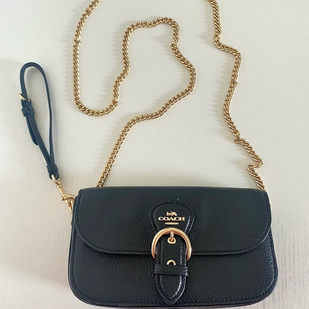 Black Leather Gold Hardware Coach Purse Crossbody Bag
